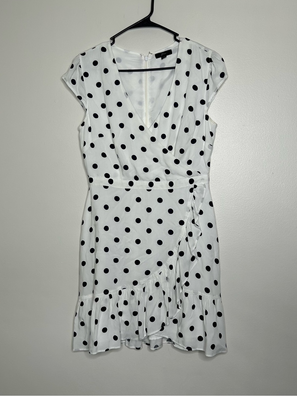 J. Crew White and Black Polka Dot Wrap-Style Mini Dress
